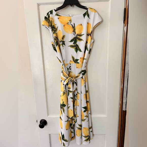 Dresses & Skirts - Dress Tells Lemon and Floral Yellow and White Dress High Neckline Cap Sleeve